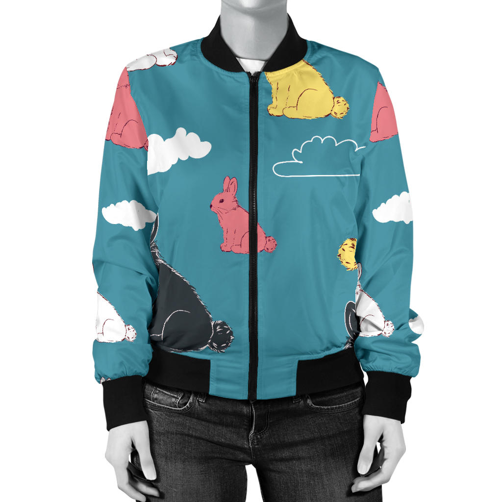 Rabbit Pattern Print Design RB014 Women Bomber Jacket