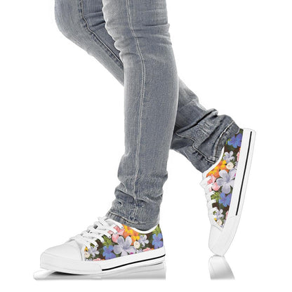Plumeria Pattern Print Design PM03 White Bottom Low Top Shoes