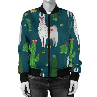 Llama Cactus Pattern Print Design 013 Women's Bomber Jacket