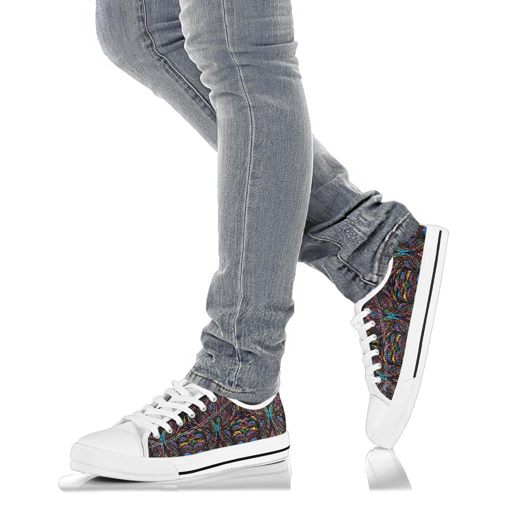 Colorful Art Wolf  White Bottom Low Top Shoes