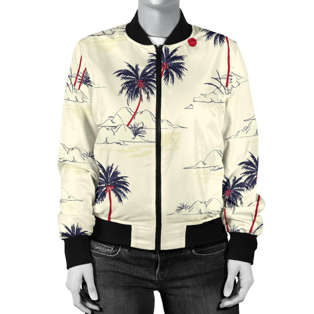 Palm Tree Pattern Print Design PT08 Women Bomber Jacket