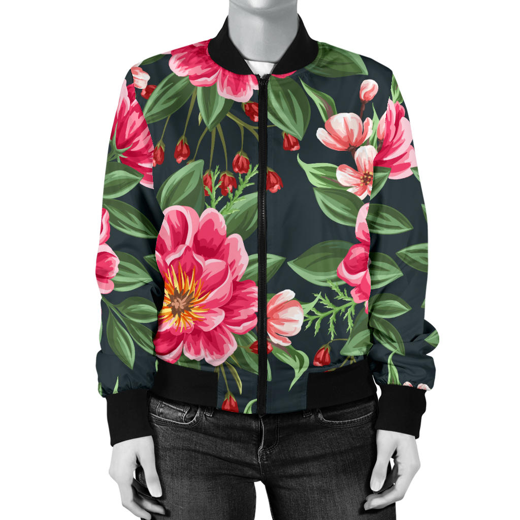 Summer Floral Pattern Print Design SF06 Women Bomber Jacket