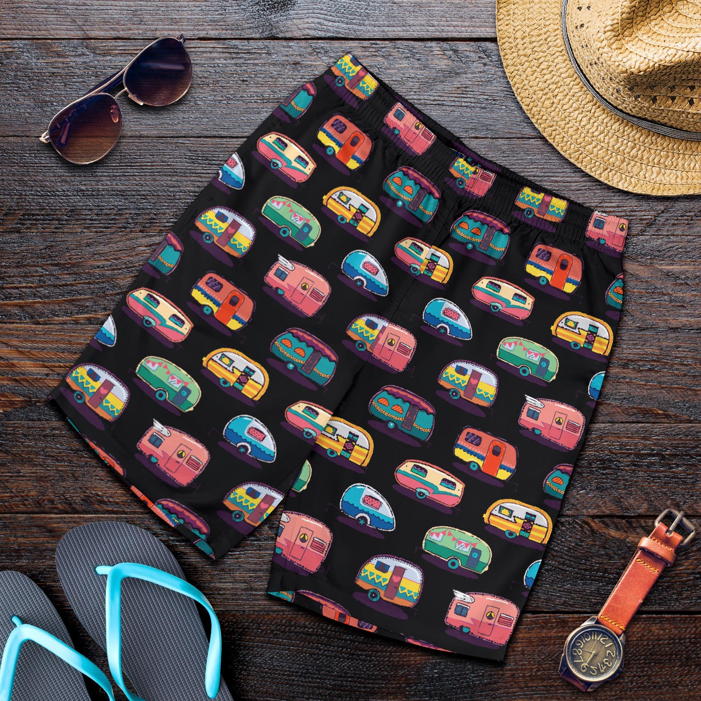Camper Camping Pattern Mens Shorts