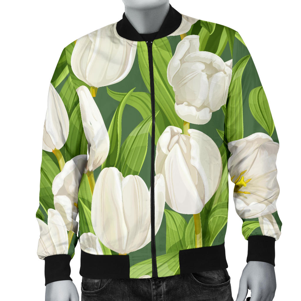 Tulip White Pattern Print Design TP05 Men Bomber Jacket