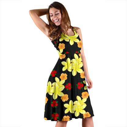 Yellow Plumeria Pattern Print Design PM04 Midi Dress