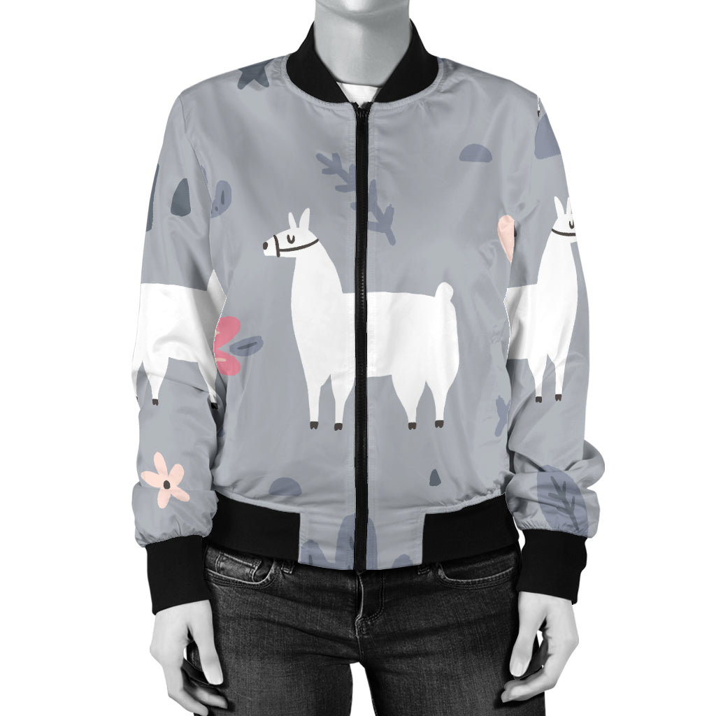 Llama Pattern Print Design 010 Women's Bomber Jacket