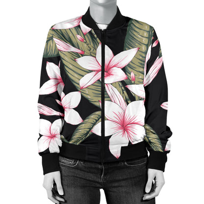 Plumeria Pattern Print Design PM021 Women Bomber Jacket