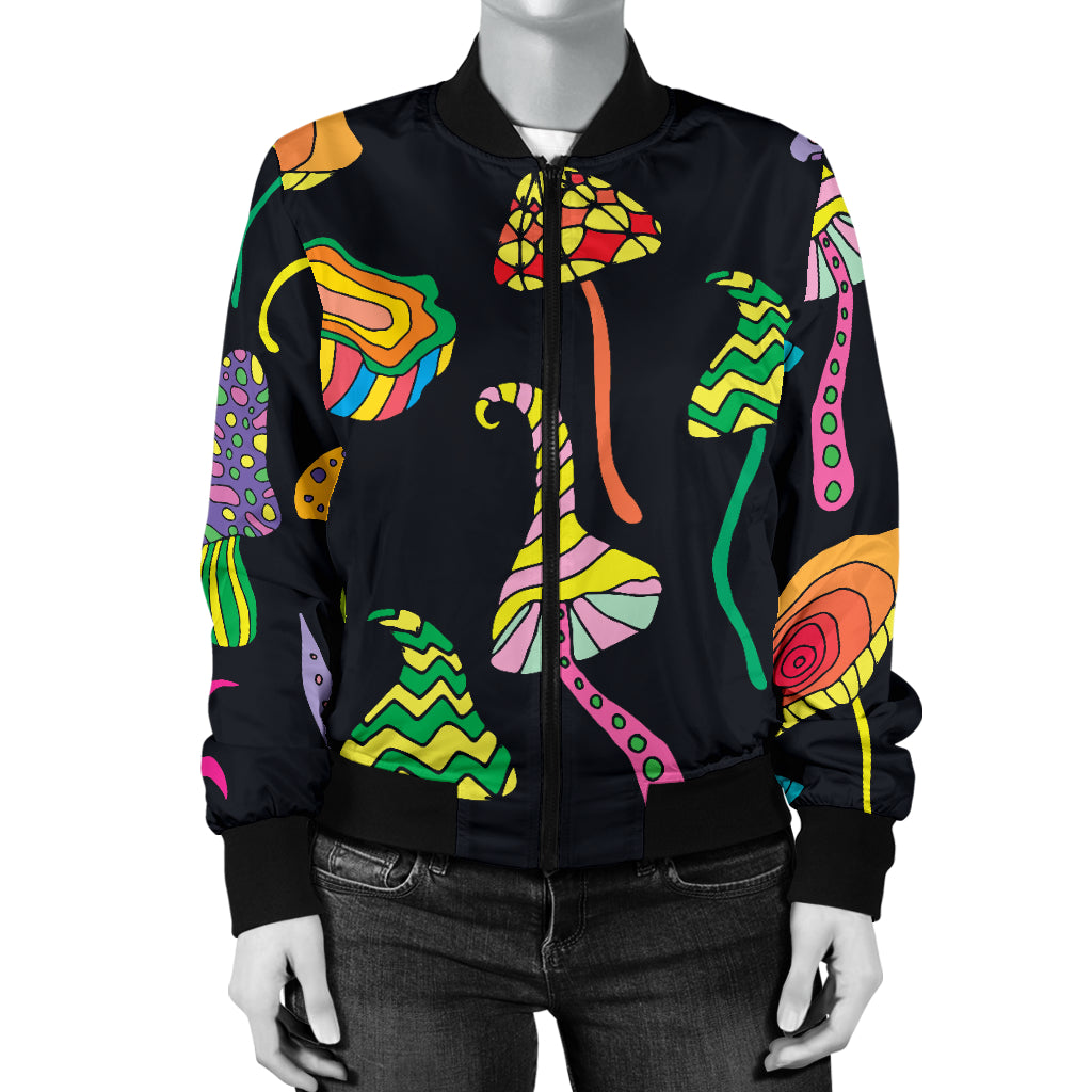 Psychedelic Mushroom Pattern Print Design A02 Women's Bomber Jacket