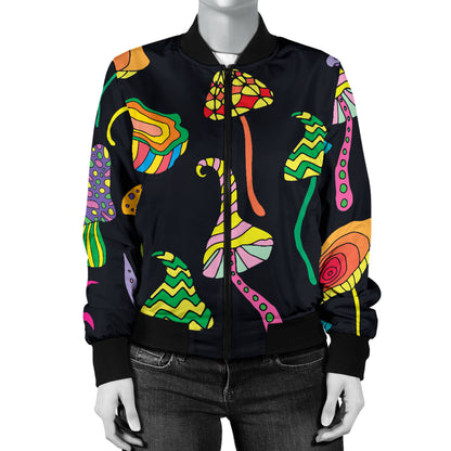 Psychedelic Mushroom Pattern Print Design A02 Women's Bomber Jacket