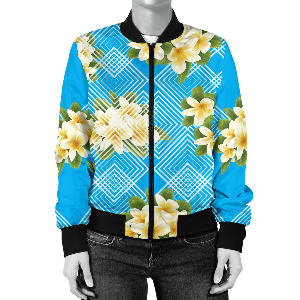Yellow Plumeria Design Print Pattern Women Bomber Jacket