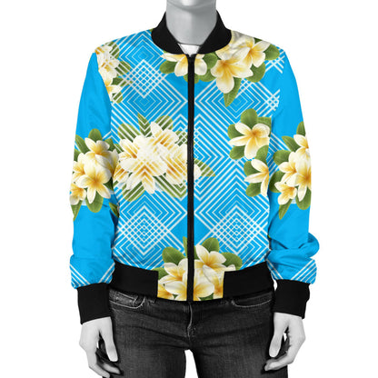 Yellow Plumeria Design Print Pattern Women Bomber Jacket