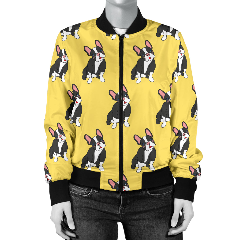 Boston Terrier Pattern Print Design 06 Women's Bomber Jacket