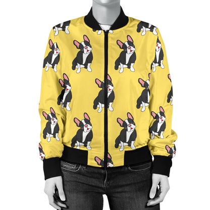 Boston Terrier Pattern Print Design 06 Women's Bomber Jacket