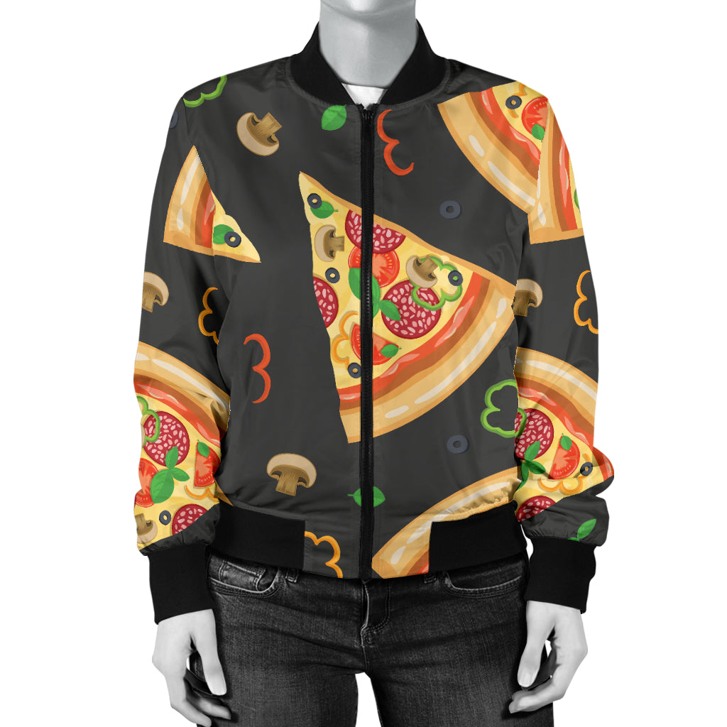 Pizza Pattern Print Design A02 Women's Bomber Jacket