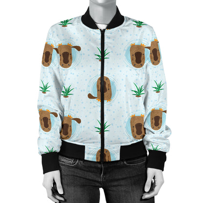 Platypus Pattern Print Design A04 Women's Bomber Jacket