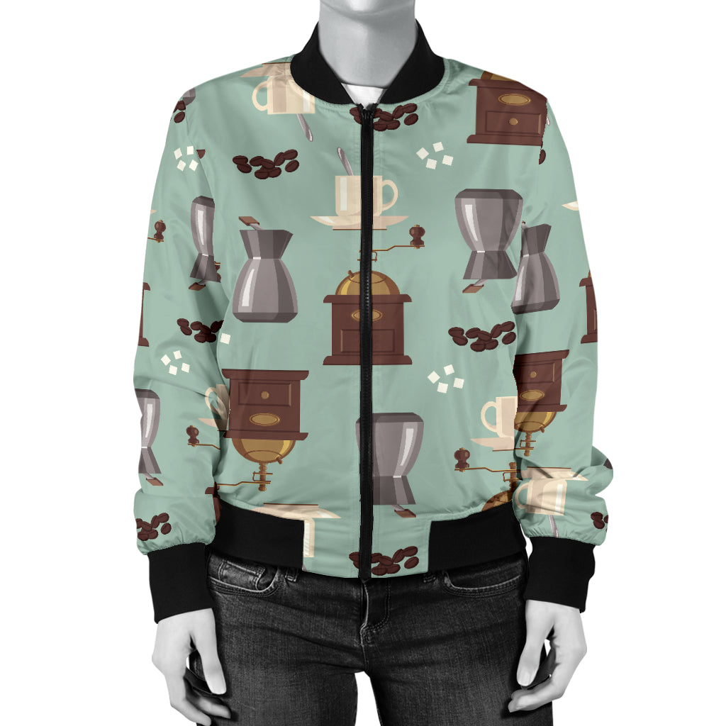 Coffee Pattern Print Design 04 Women's Bomber Jacket