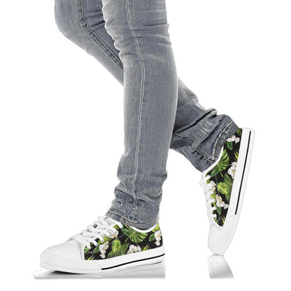 Tropical Flower Pattern Print Design TF026 White Bottom Low Top Shoes