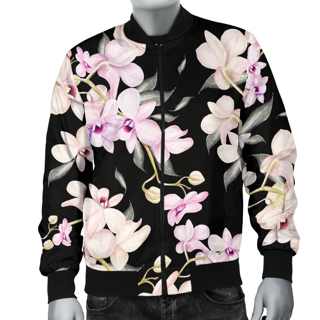 Orchid White Pattern Print Design OR03 Men Bomber Jacket