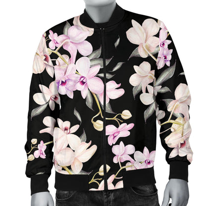 Orchid White Pattern Print Design OR03 Men Bomber Jacket