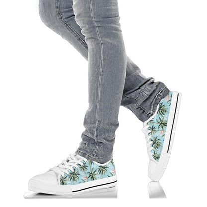 Palm Tree Pattern Print Design PT05 White Bottom Low Top Shoes