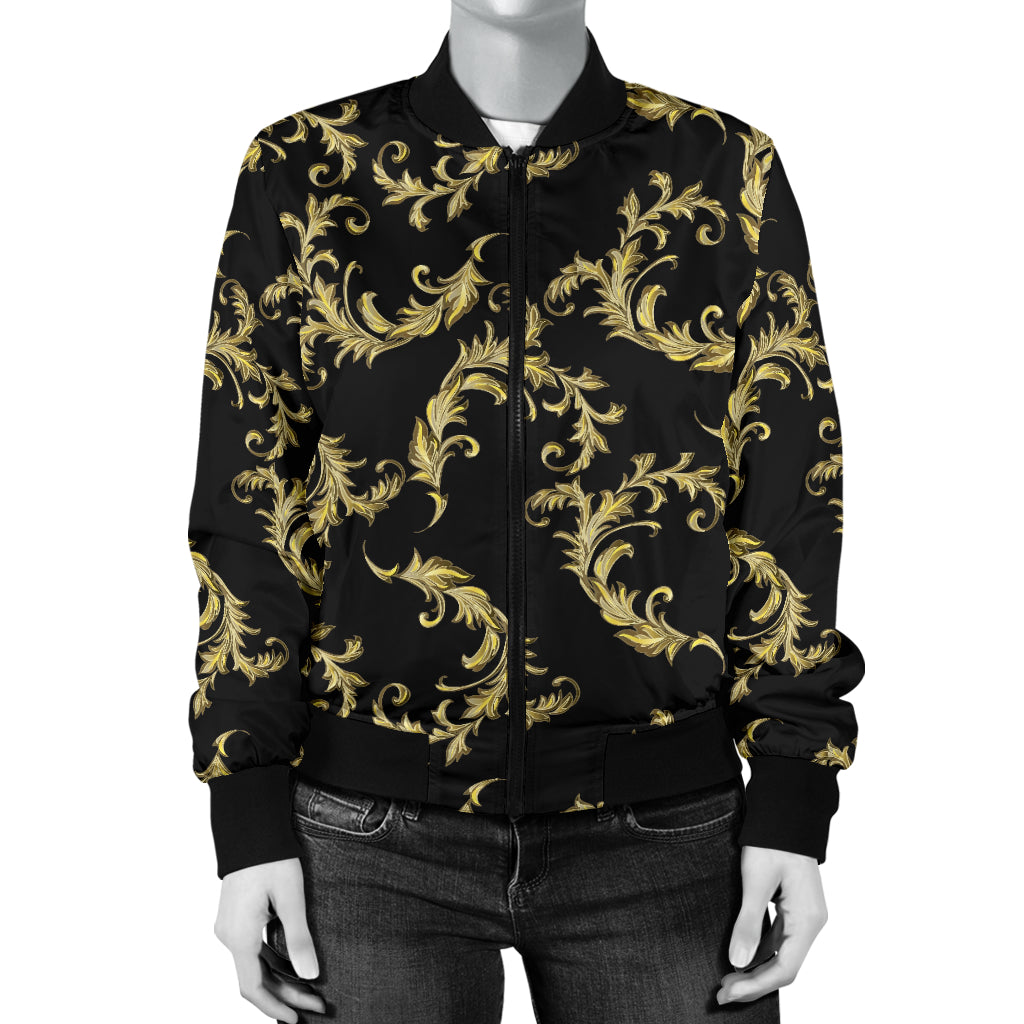 Baroque Golden Pattern Print Design 01 Women's Bomber Jacket