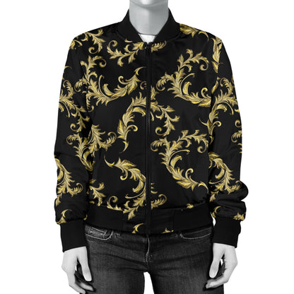 Baroque Golden Pattern Print Design 01 Women's Bomber Jacket