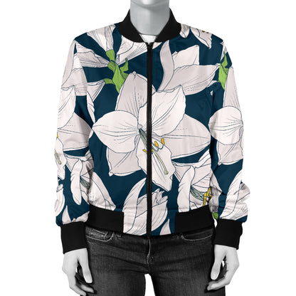 Amaryllis Pattern Print Design 01 Women's Bomber Jacket