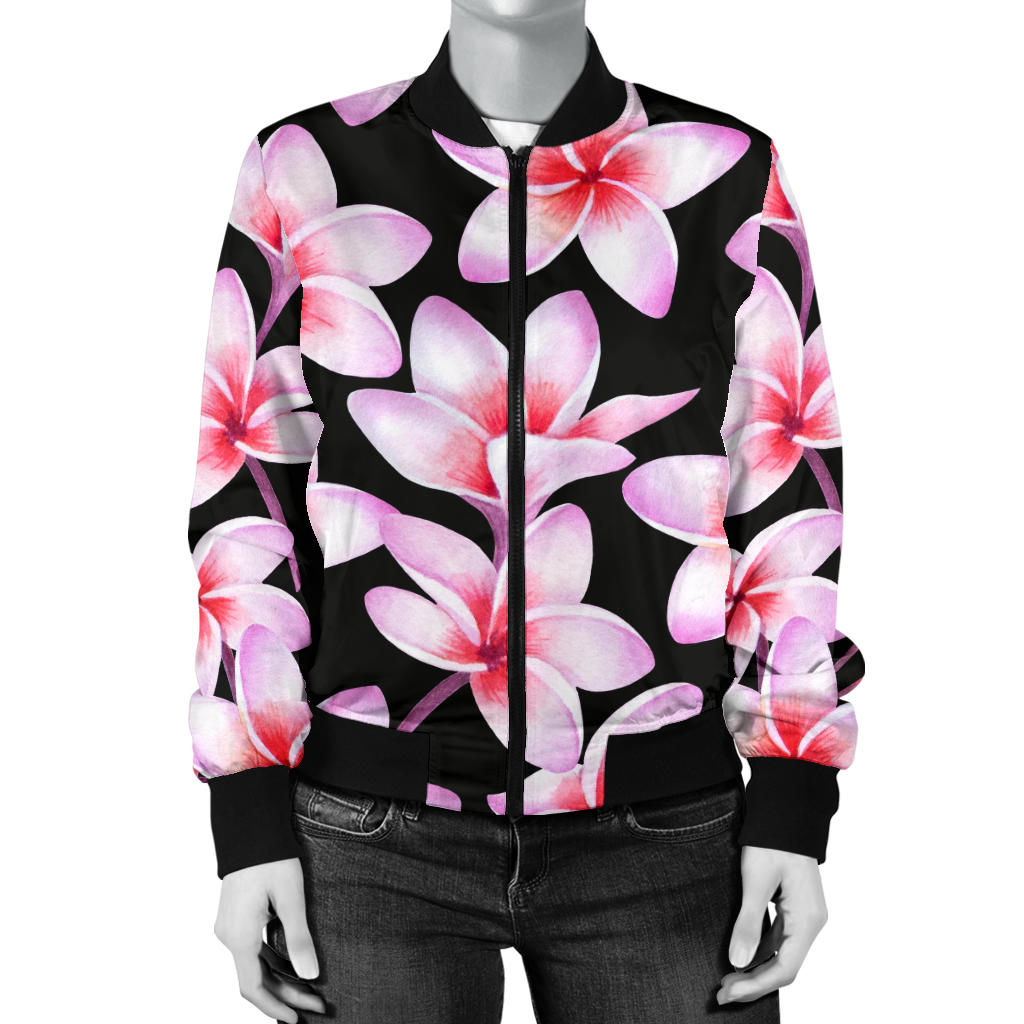 Pink Plumeria Pattern Print Design PM09 Women Bomber Jacket