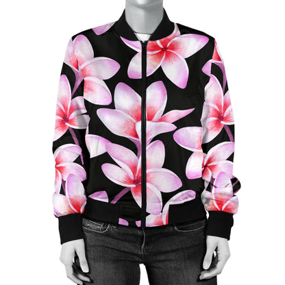 Pink Plumeria Pattern Print Design PM09 Women Bomber Jacket