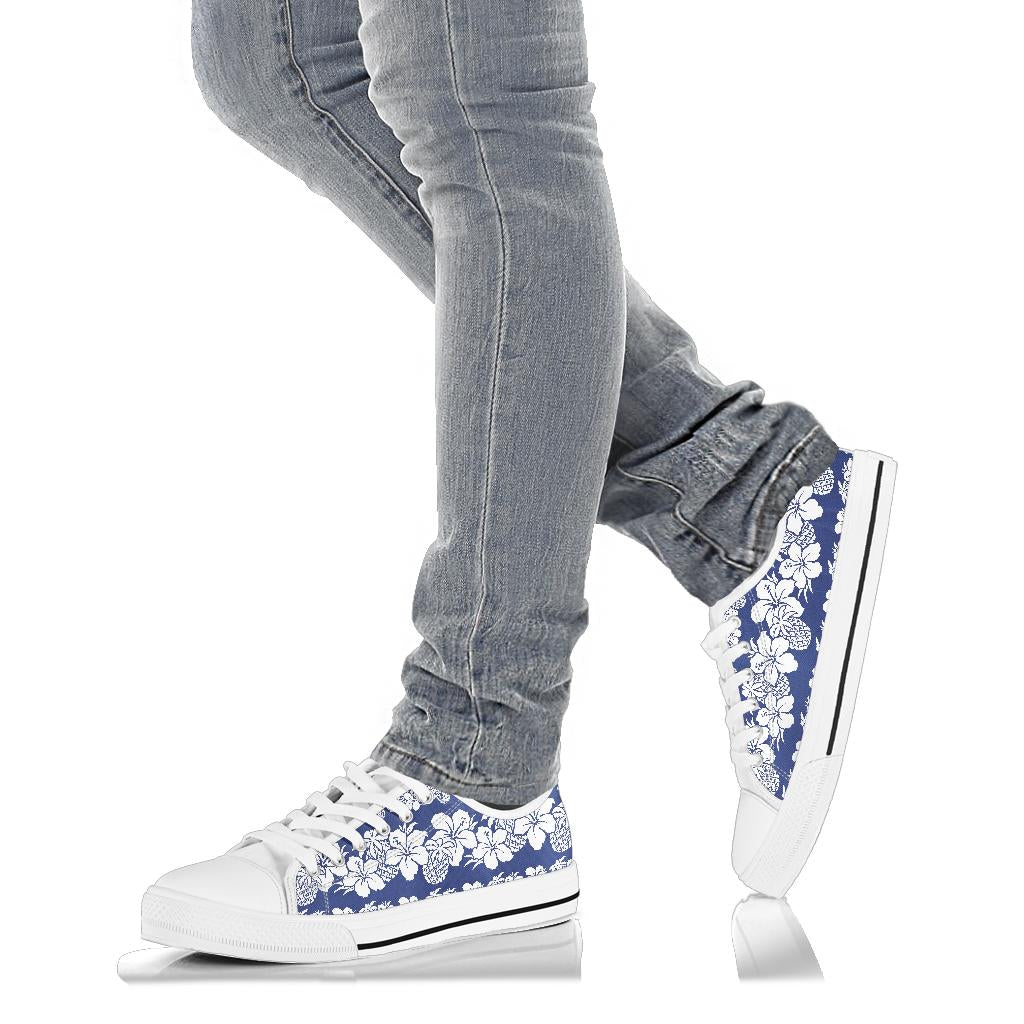 Hawaiian Themed Pattern Print Design H07 White Bottom Low Top Shoes