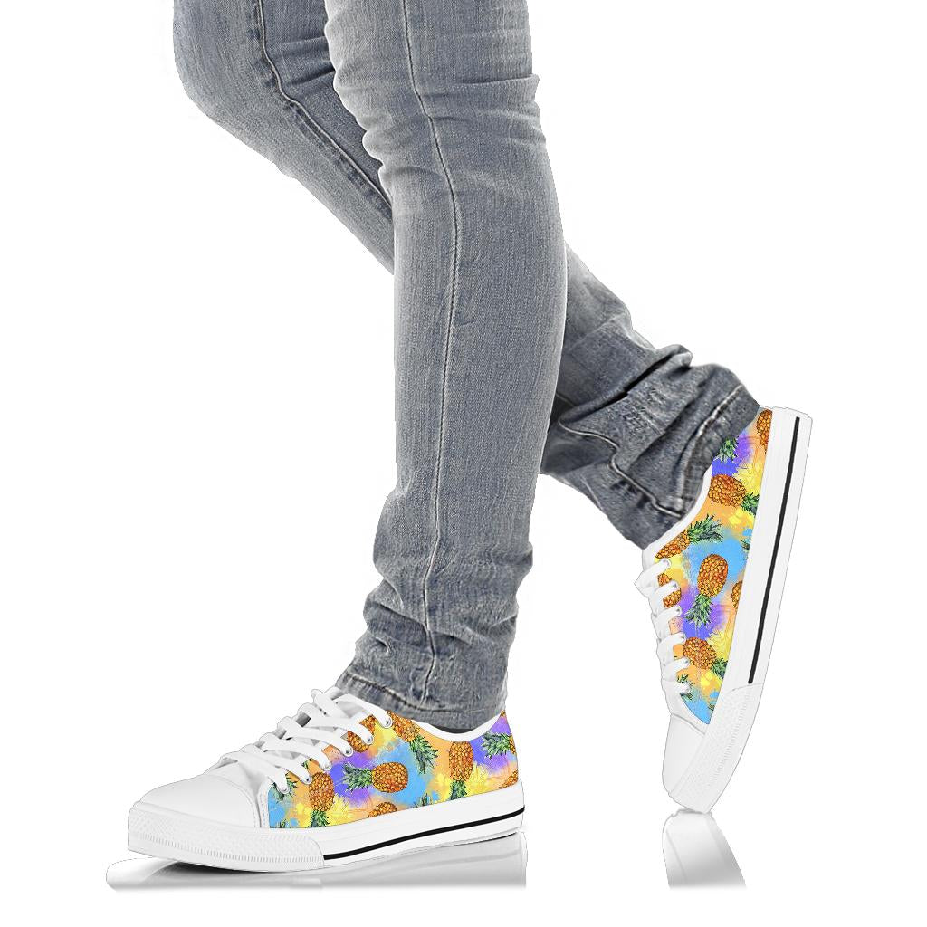 Pineapple Pattern Print Design PP09 White Bottom Low Top Shoes