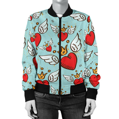 Angel Wings Heart Pattern Print Design 02 Women's Bomber Jacket