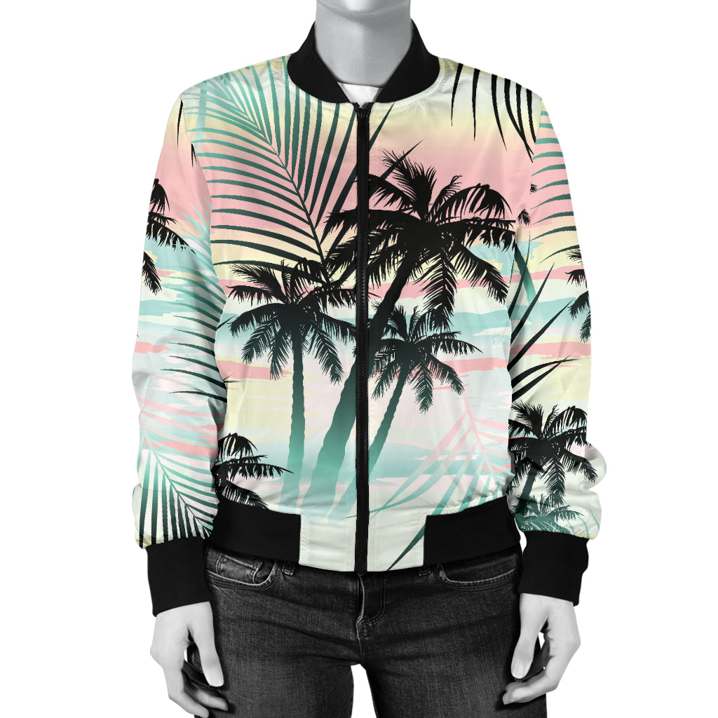 Palm Tree Pattern Print Design A03 Women's Bomber Jacket