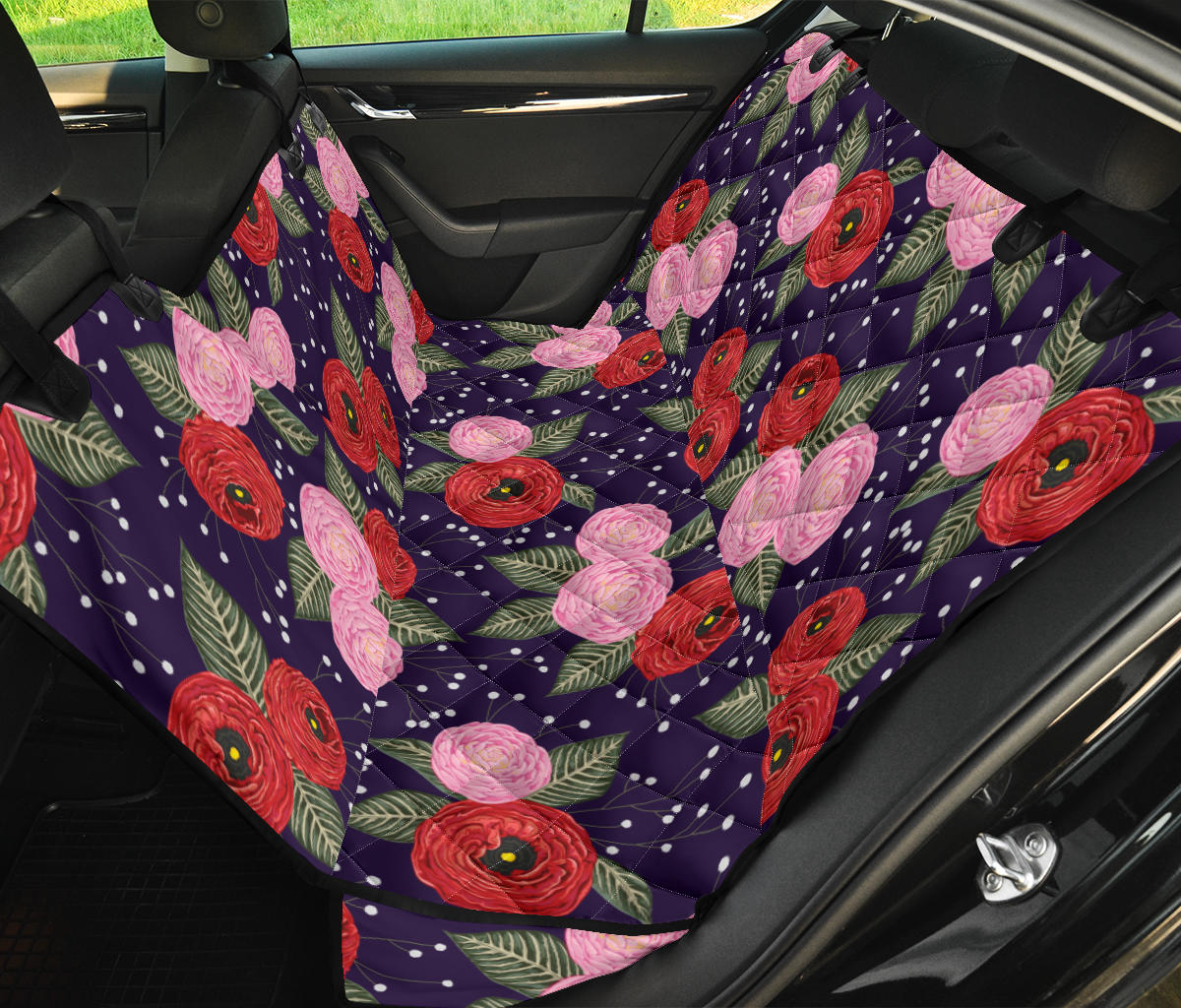 Camellia Pattern Print Design CM02 Rear Dog  Seat Cover