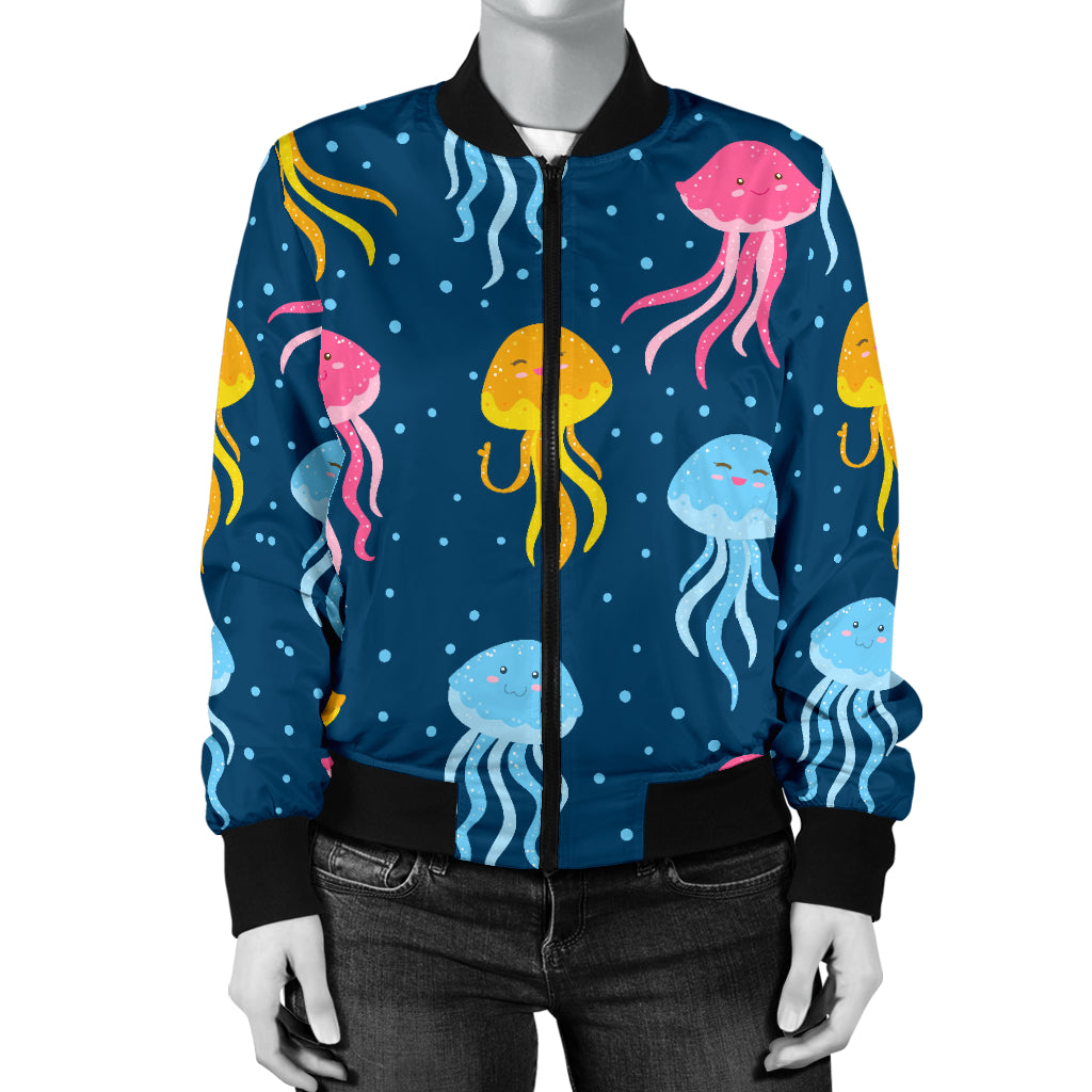 Jellyfish Pattern Print Design 04 Women's Bomber Jacket