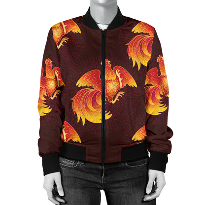 Rooster Pattern Print Design A04 Women's Bomber Jacket