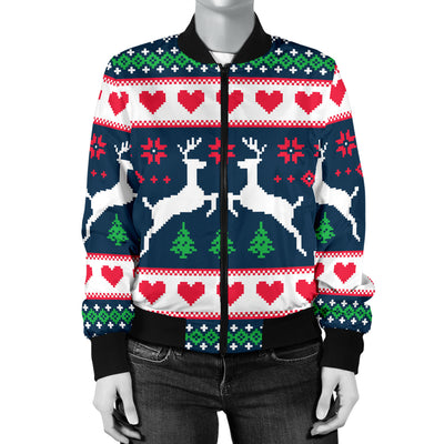 Reindeer Pattern Print Design 03 Women's Bomber Jacket