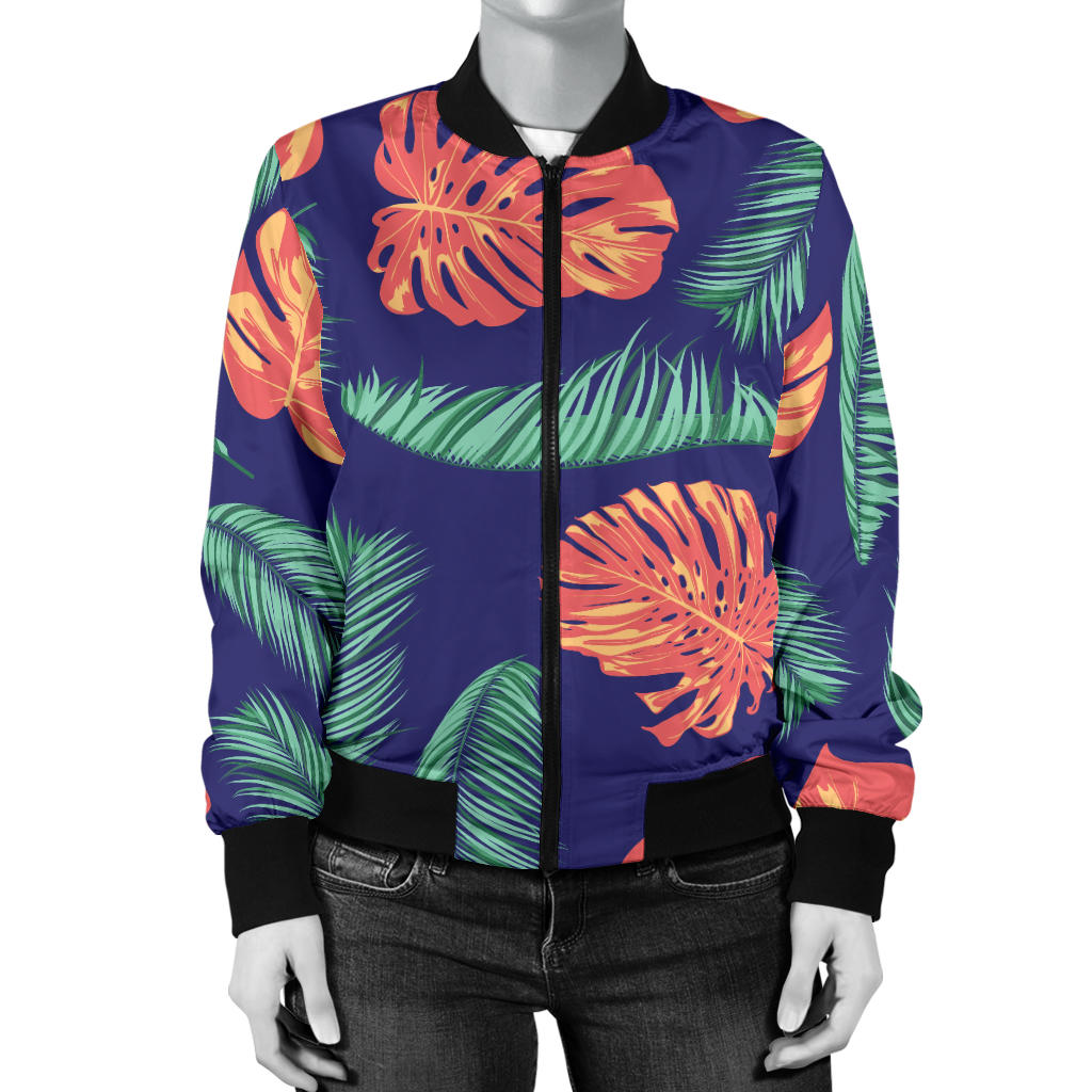 Palm Leaves Pattern Print Design PL011 Women Bomber Jacket
