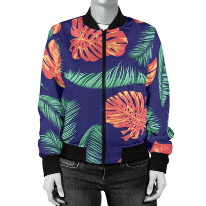 Palm Leaves Pattern Print Design PL011 Women Bomber Jacket