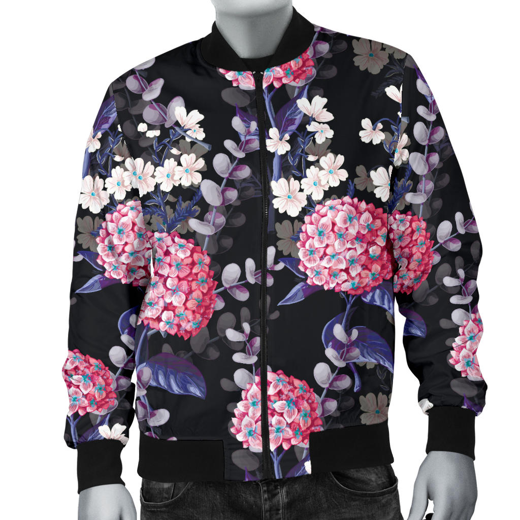Hydrangea Pattern Print Design HD04 Men Bomber Jacket