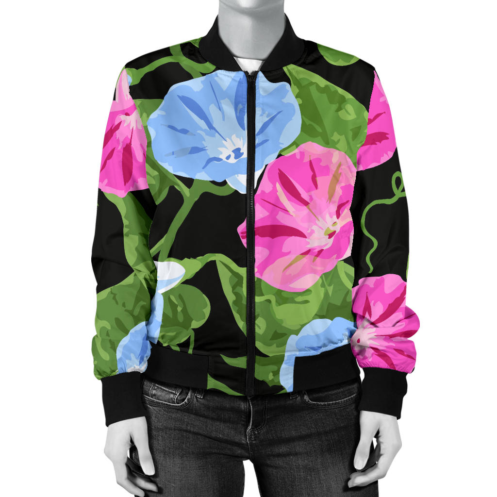 Morning Glory Pattern Print Design MG04 Women Bomber Jacket