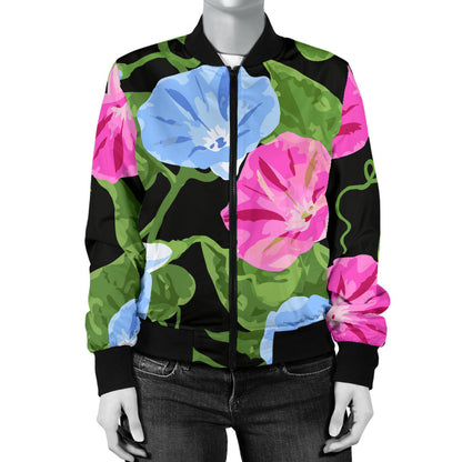 Morning Glory Pattern Print Design MG04 Women Bomber Jacket