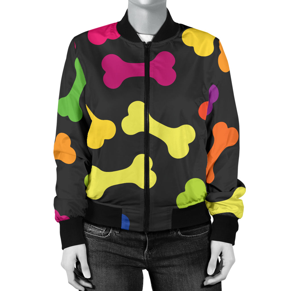 Dog Bone Neon Color Pattern Print Design 02 Women's Bomber Jacket