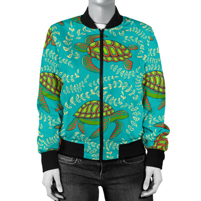 Sea Turtle Pattern Print Design T010 Women Bomber Jacket