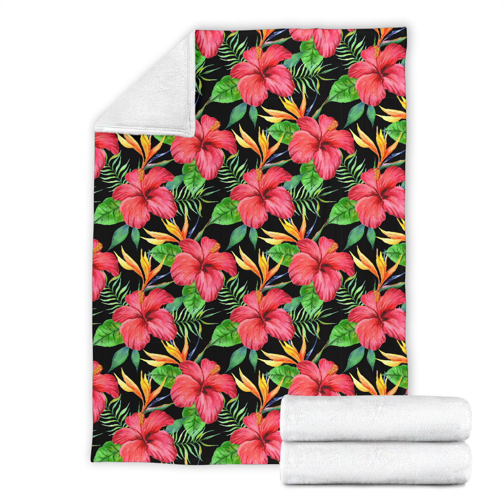Red Hibiscus Pattern Print Design HB07 Fleece Blanket
