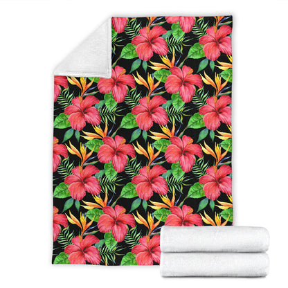 Red Hibiscus Pattern Print Design HB07 Fleece Blanket