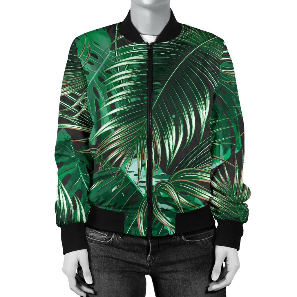 Tropical Flower Pattern Print Design TF012 Women Bomber Jacket