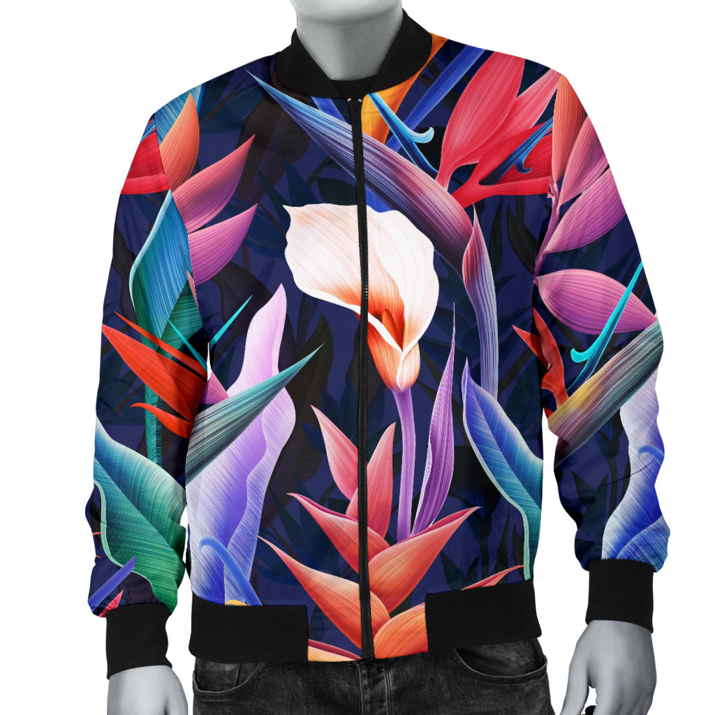 Tropical Flower Pattern Print Design TF023 Men Bomber Jacket