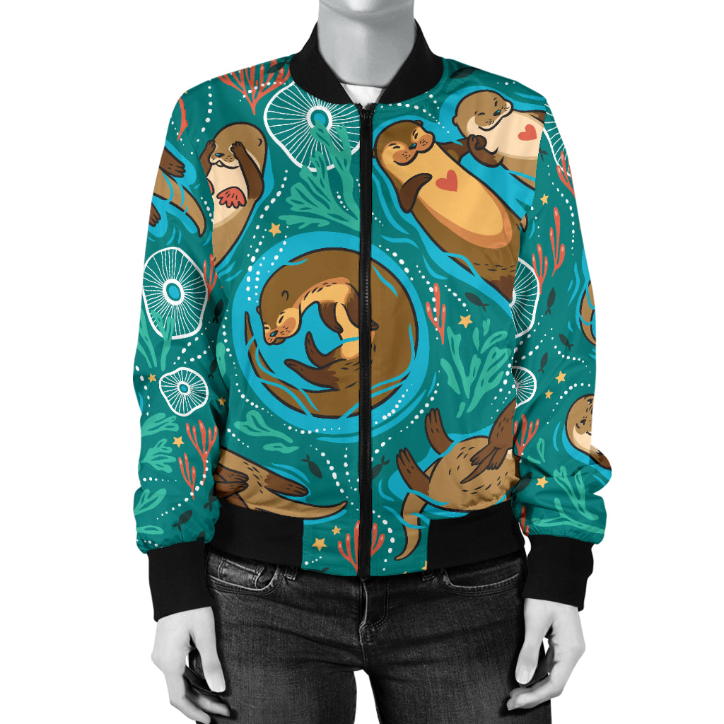 Sea Otter Pattern Print Design 01 Women's Bomber Jacket