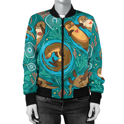 Sea Otter Pattern Print Design 01 Women's Bomber Jacket